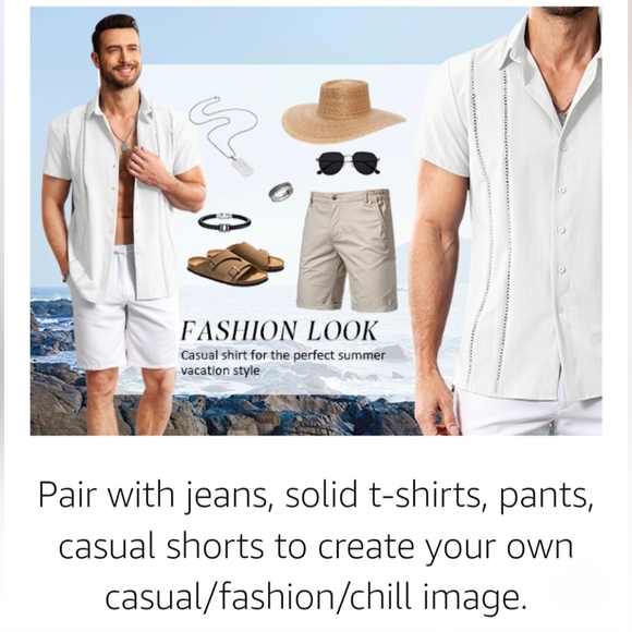 LETSEE Casual Button Down Beach Shirt #561, 562, 903 - Picture 12 of 12